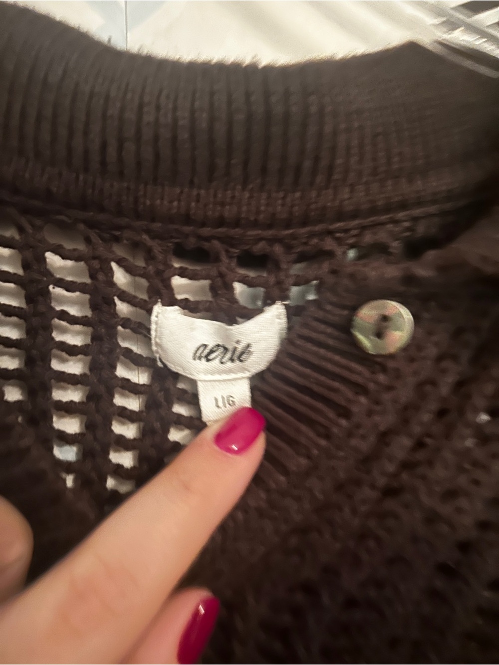 Aerie Open Knit Button Down Cardigan - Brown - Large - Picture 3 of 4